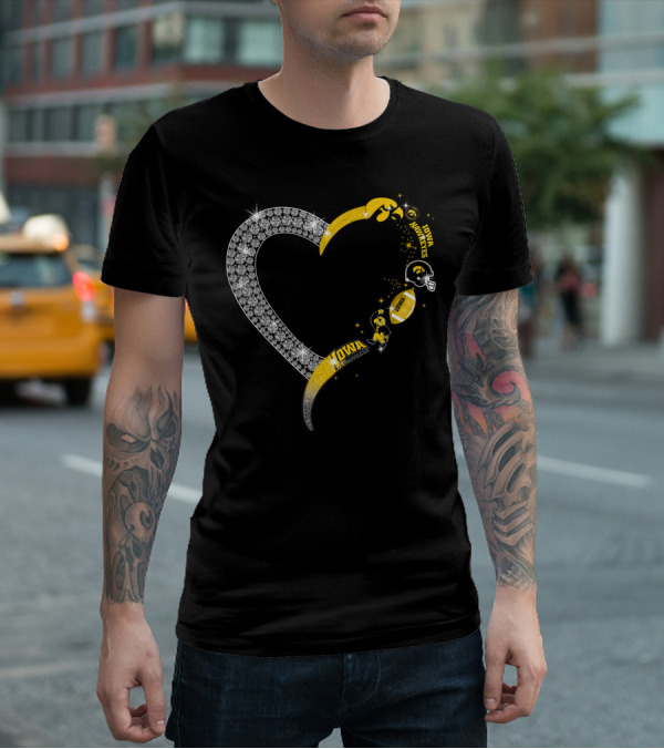 Iowa Hawkeyes Heart Logo Football Themed T-Shirt
