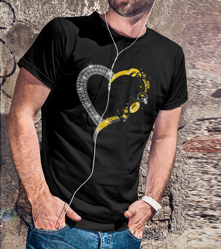 Iowa Hawkeyes Heart Logo Football Themed T-Shirt
