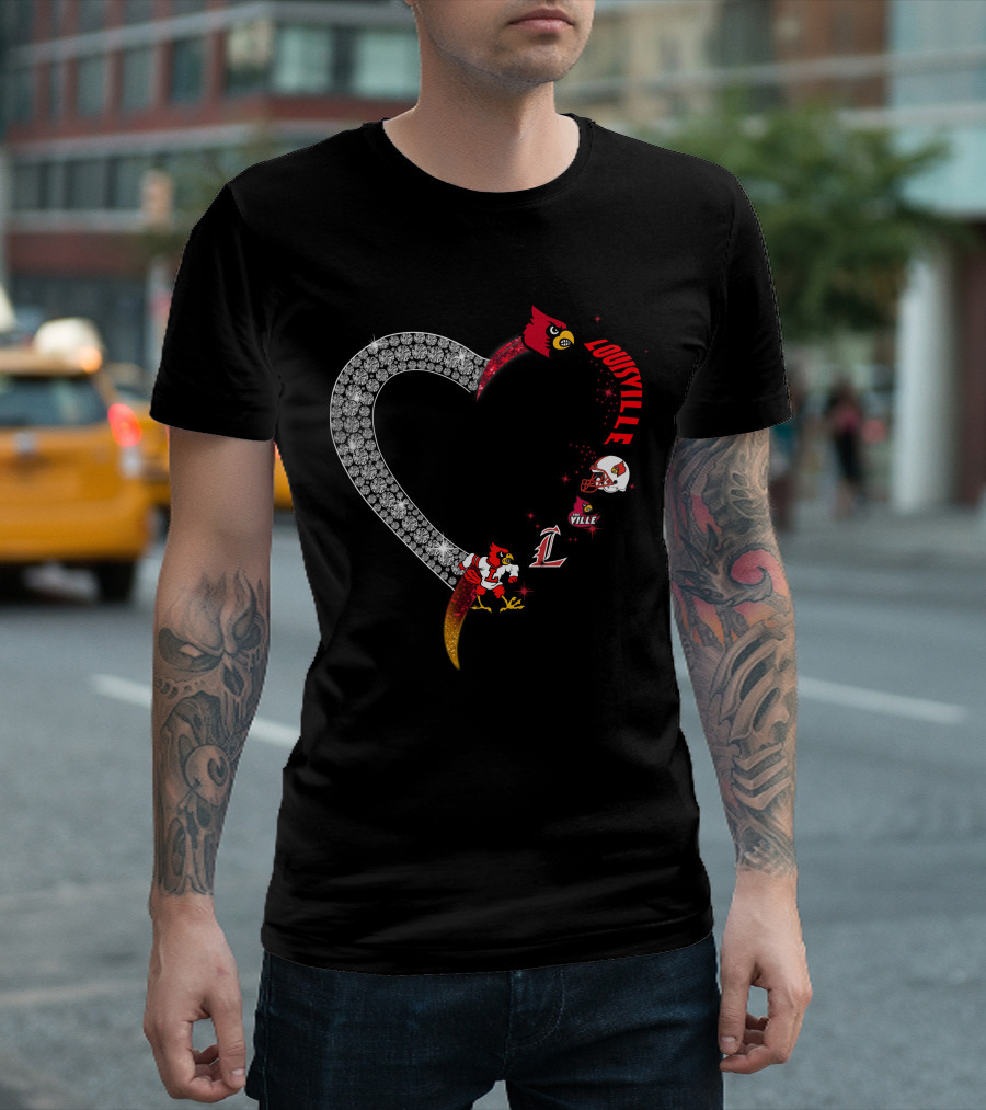 Louisville Cardinals Heart Shaped Logo With Helmet And Mascot T-Shirt