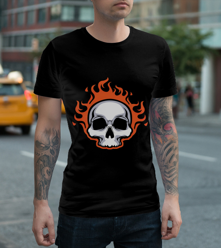 Skull On Fire with Flames T-Shirt