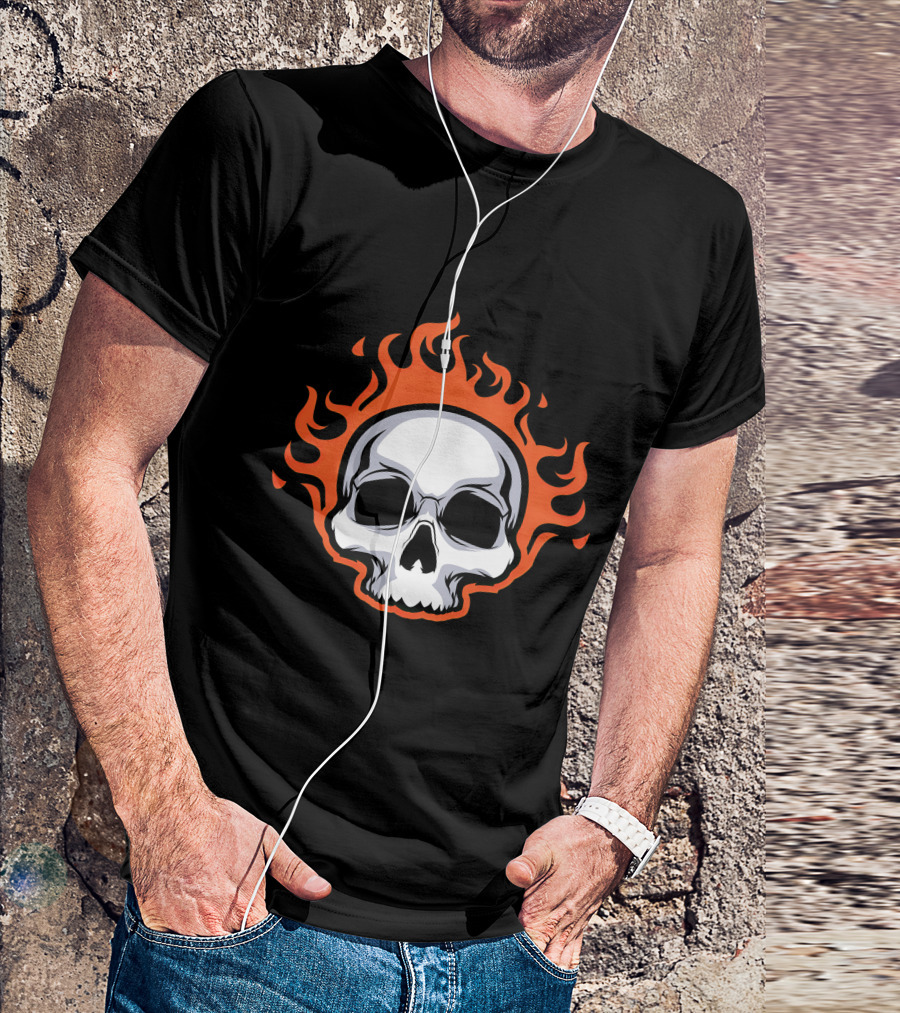 Skull On Fire With Flames T-Shirt