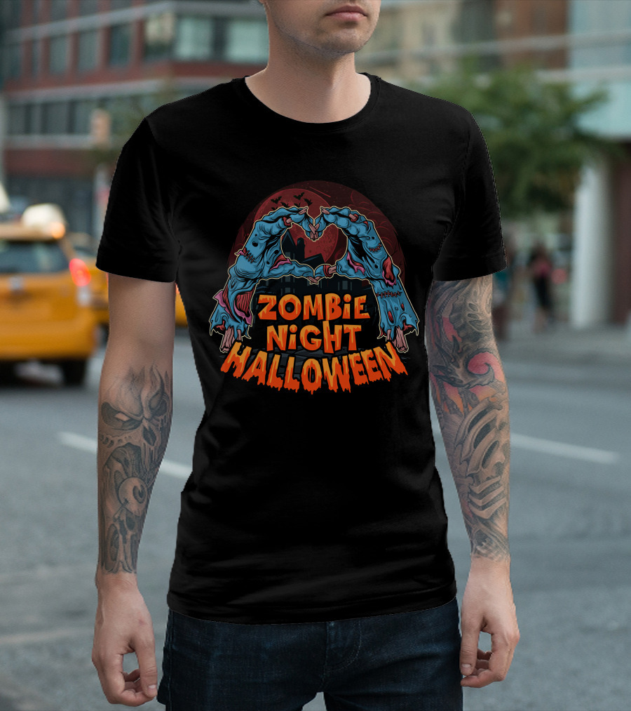 Zombie Night Halloween Undead Hands Haunted Moon T-Shirt