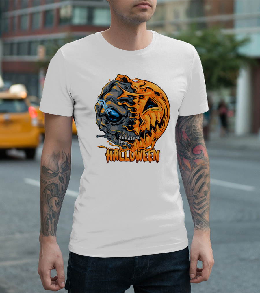 Halloween Skull and Pumpkin Fusion T-Shirt