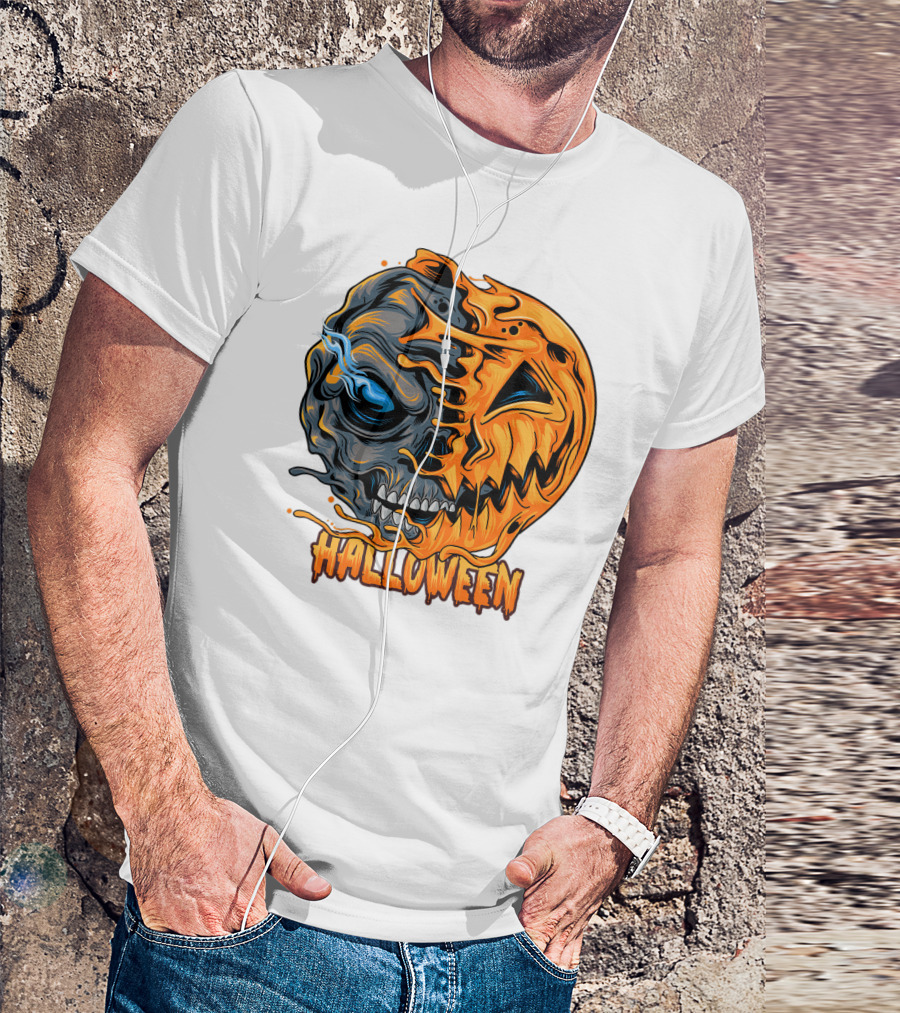 Halloween Skull And Pumpkin Fusion T-Shirt