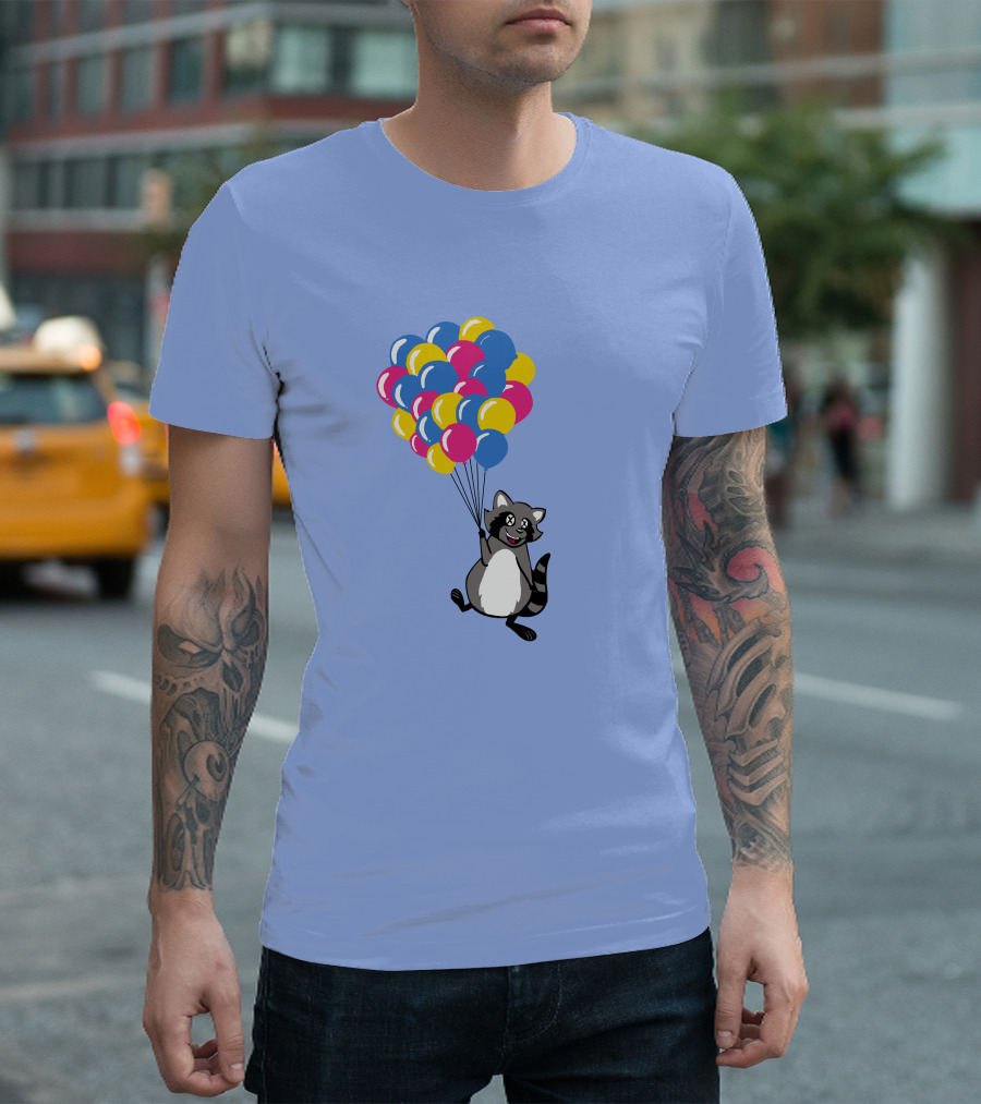 Raccoon Flying With Colorful Balloons T-Shirt