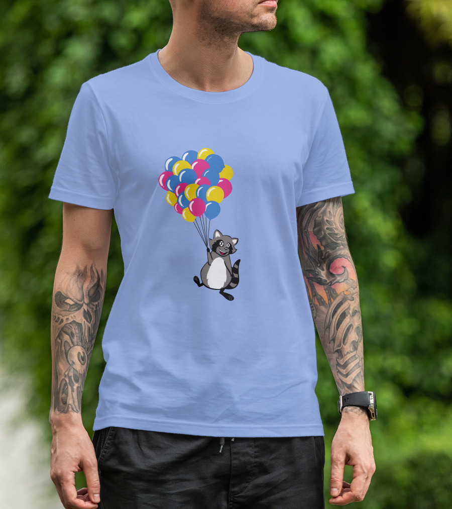 Raccoon Flying With Colorful Balloons T-Shirt