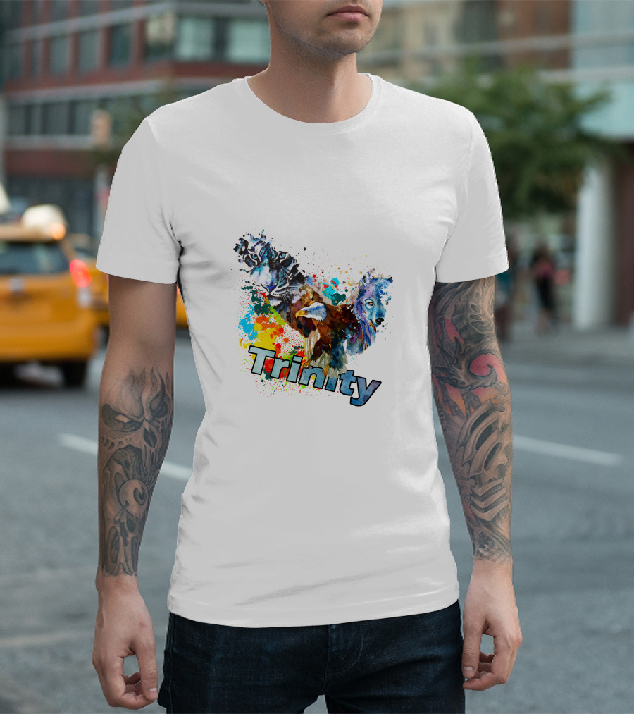 Trinity Zebra Eagle Wolf Watercolor Splash T-Shirt