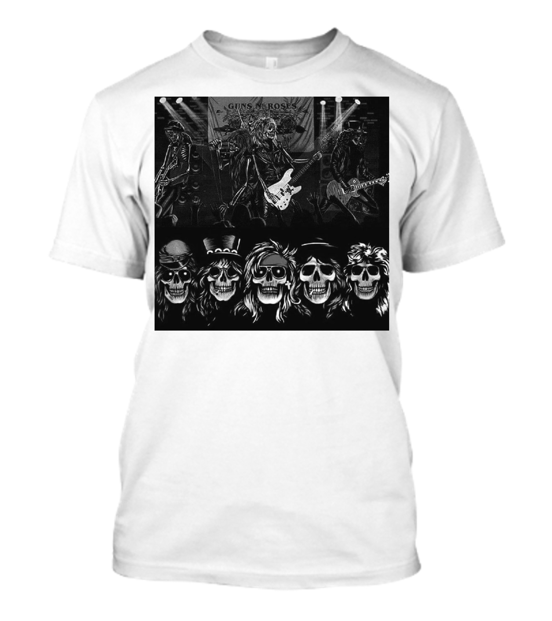 Guns N' Roses Skeleton Band Members Rock Concert Scene T-Shirt