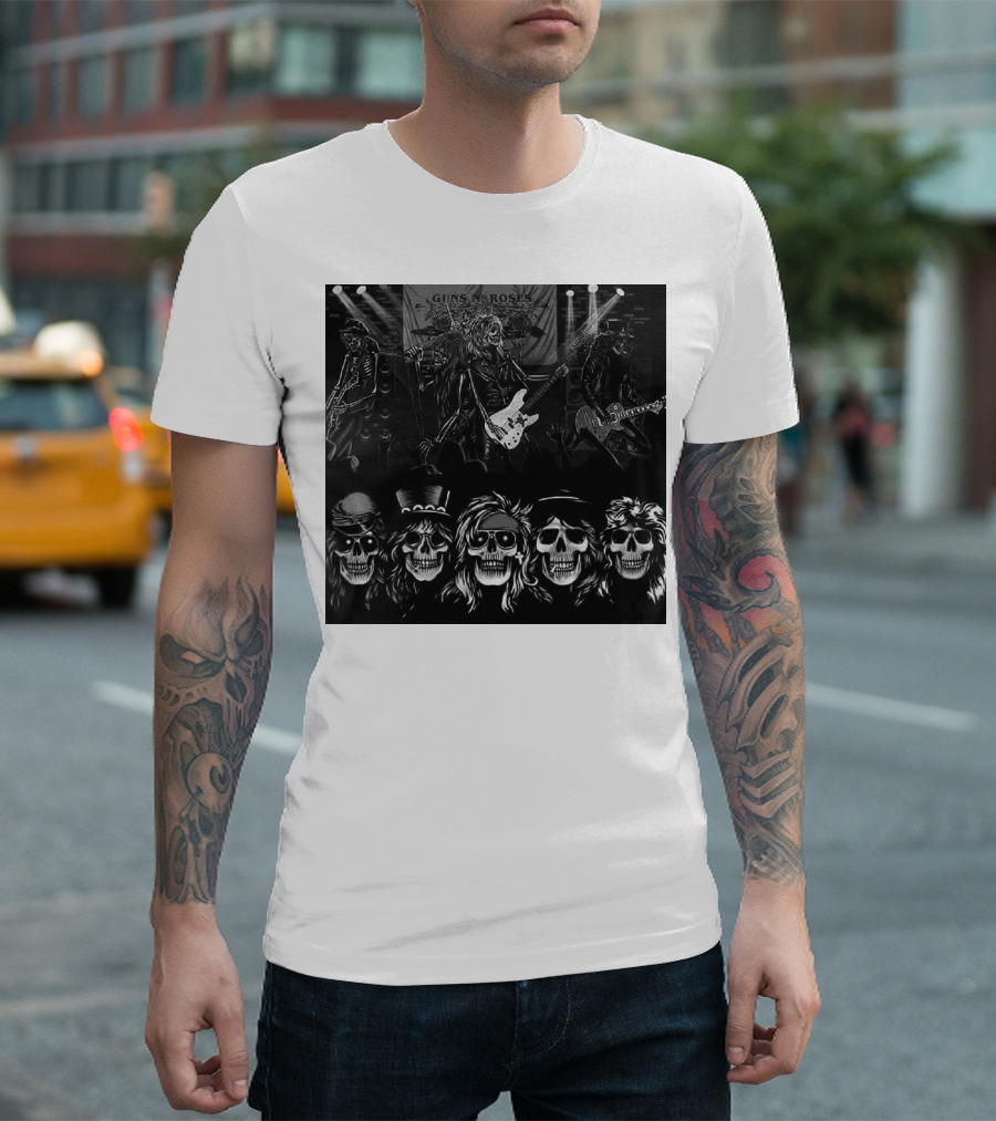 Guns N' Roses Skeleton Band Members Rock Concert Scene T-Shirt