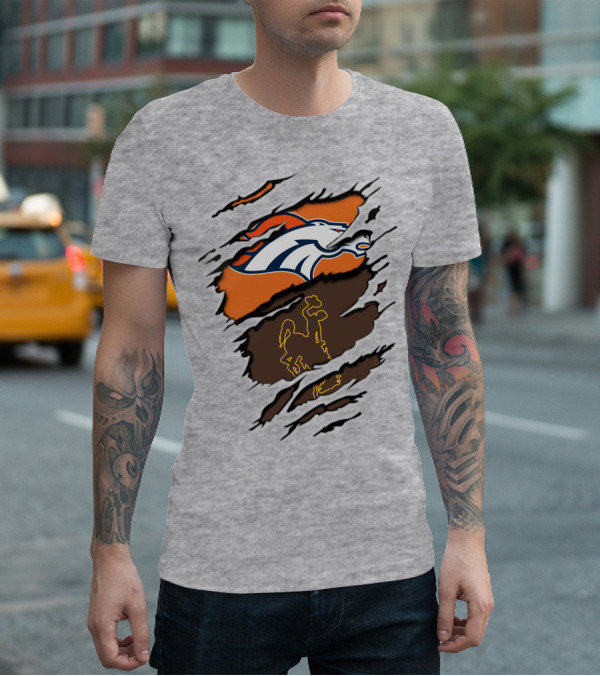 Broncos Wyoming Dual Team Spirit Cowboys And Broncos T-Shirt