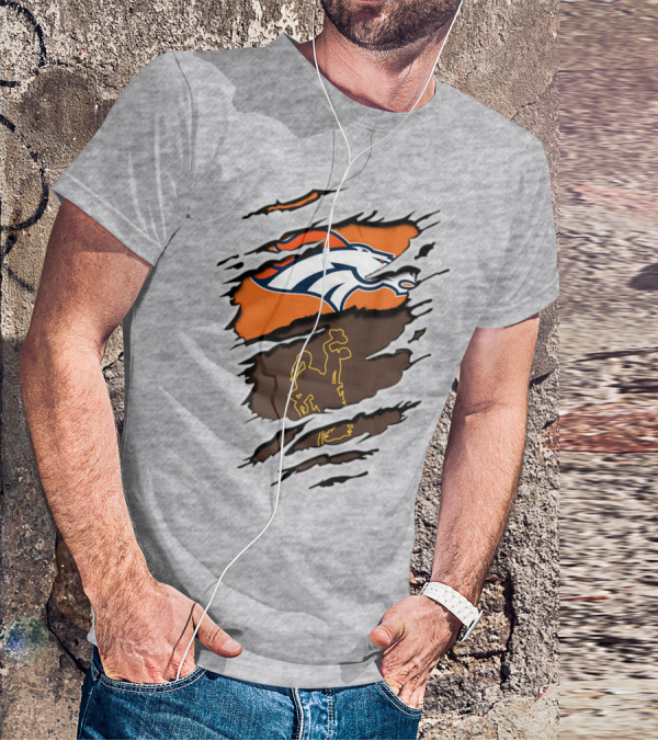 Broncos Wyoming Dual Team Spirit Cowboys And Broncos T-Shirt