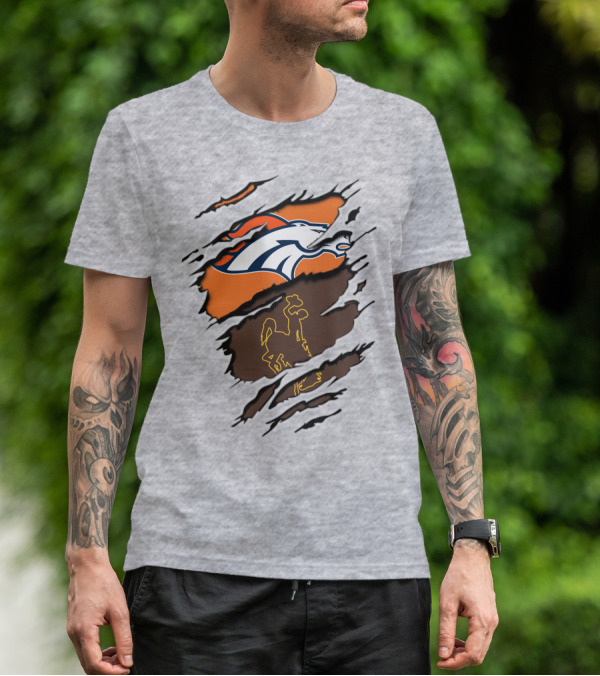 Broncos Wyoming Dual Team Spirit Cowboys And Broncos T-Shirt
