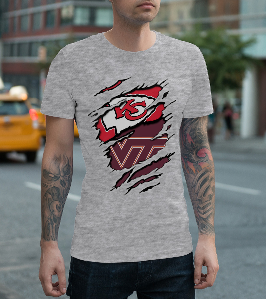 Kansas City Chiefs Virginia Tech Hokies Torn Effect T-Shirt