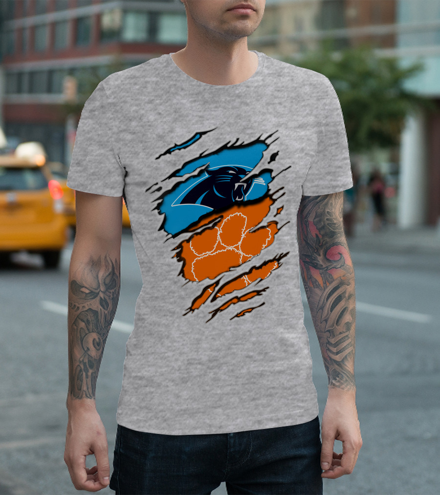 Carolina Panthers Clemson Tigers Paw Scratch T-Shirt