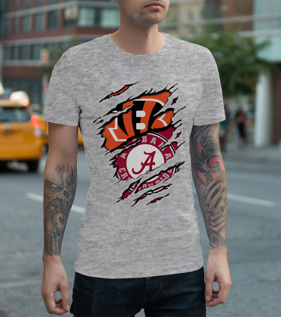 Alabama Crimson Tide Cincinnati Bengals Ripped Logo Combo T-Shirt