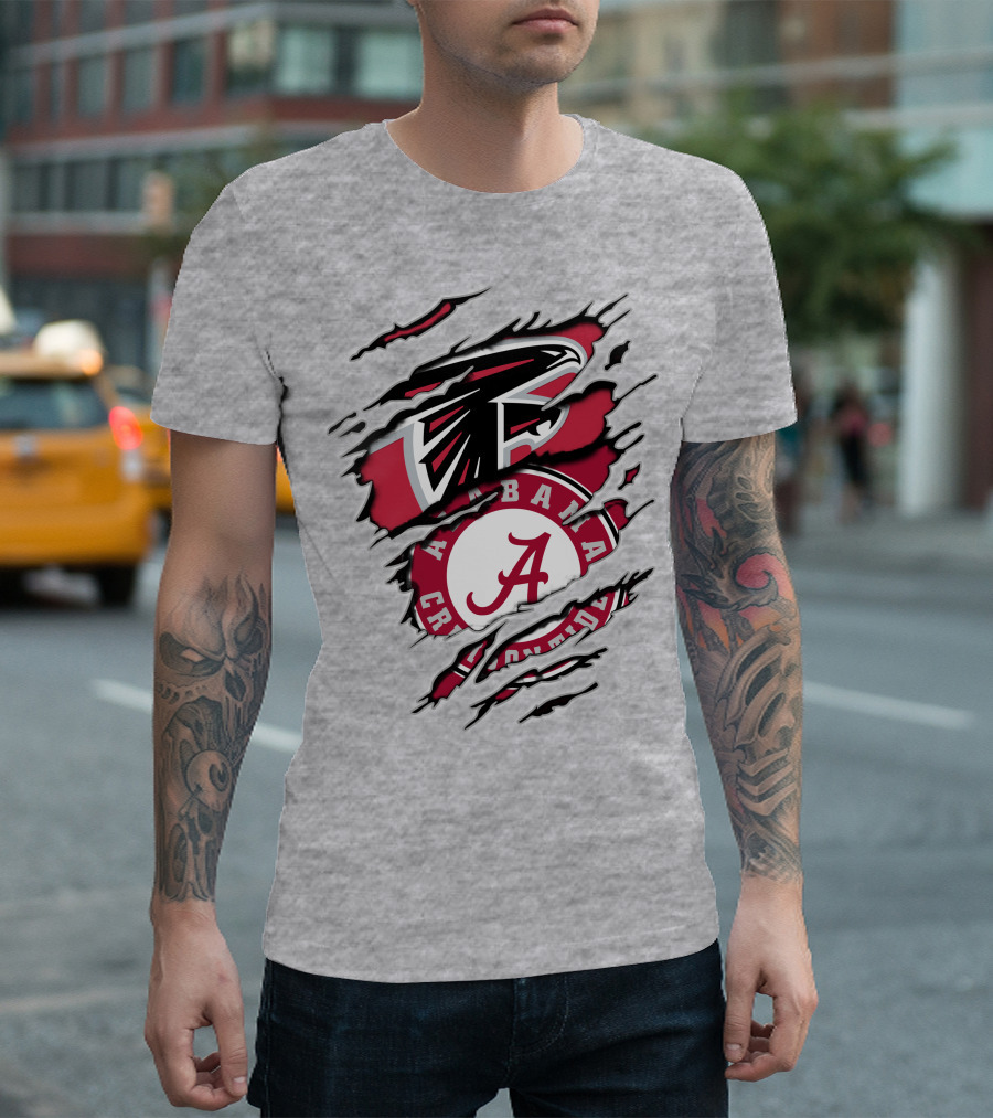 Alabama Crimson Tide Atlanta Falcons Ripped T-Shirt
