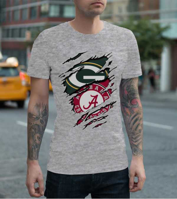 Alabama Crimson Tide Green Bay Packers Rip Effect T-Shirt