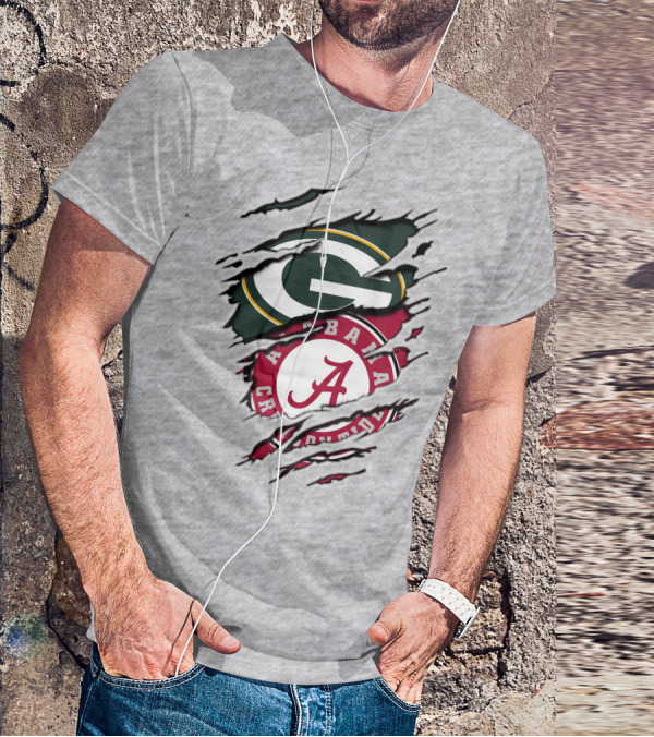 Alabama Crimson Tide Green Bay Packers Rip Effect T-Shirt