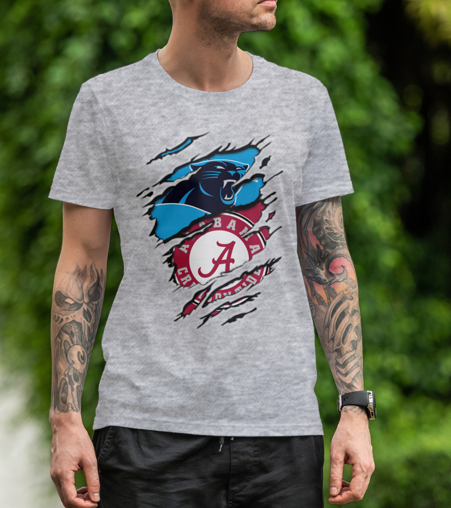 Alabama Crimson Tide And Carolina Panthers Logo Blend T-Shirt