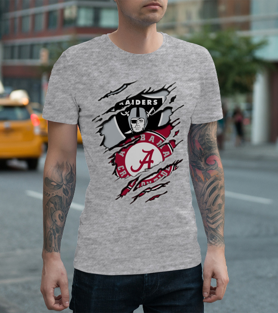 Alabama Crimson Tide Raiders Logo Mashup with Helmeted Mascot T-Shirt