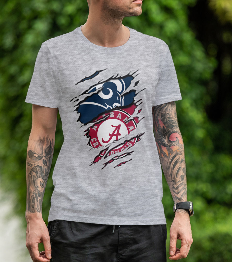 Alabama Crimson Tide Los Angeles Rams Logo Mashup T-Shirt