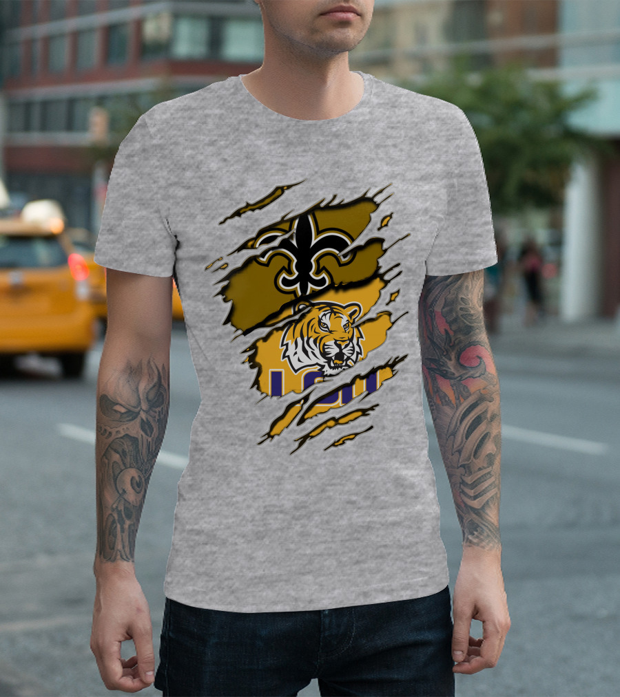 Saints Fleur-de-Lis and LSU Tiger Logo Combination T-Shirt