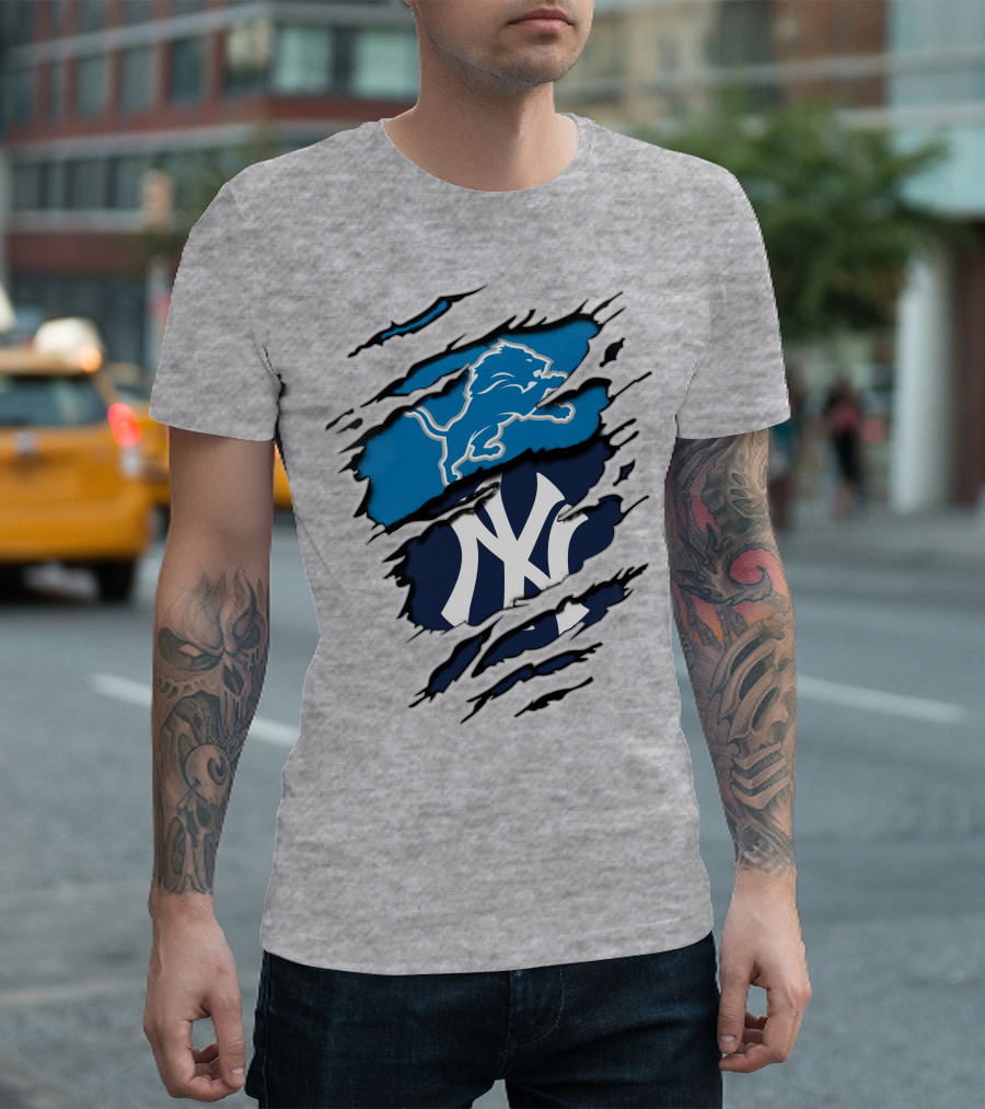 Detroit Lions New York Yankees Claw Rip T-Shirt