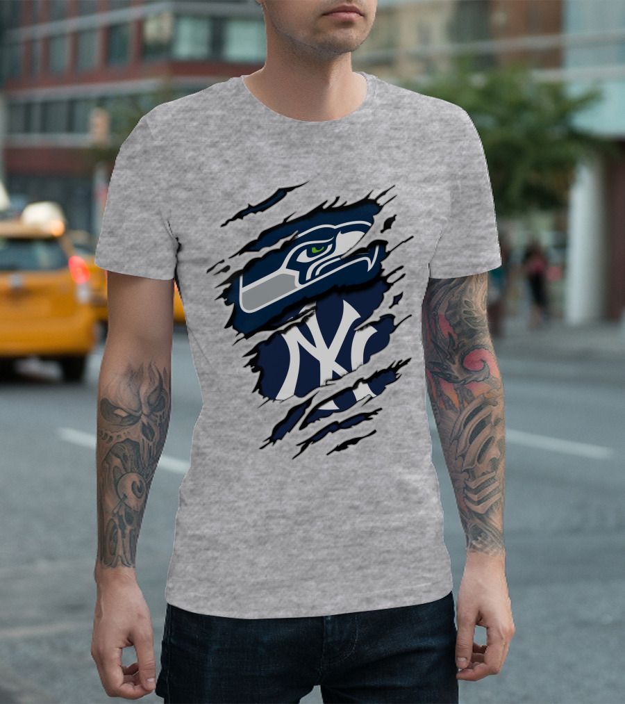 Seahawks Yankees Logo Fusion T-Shirt