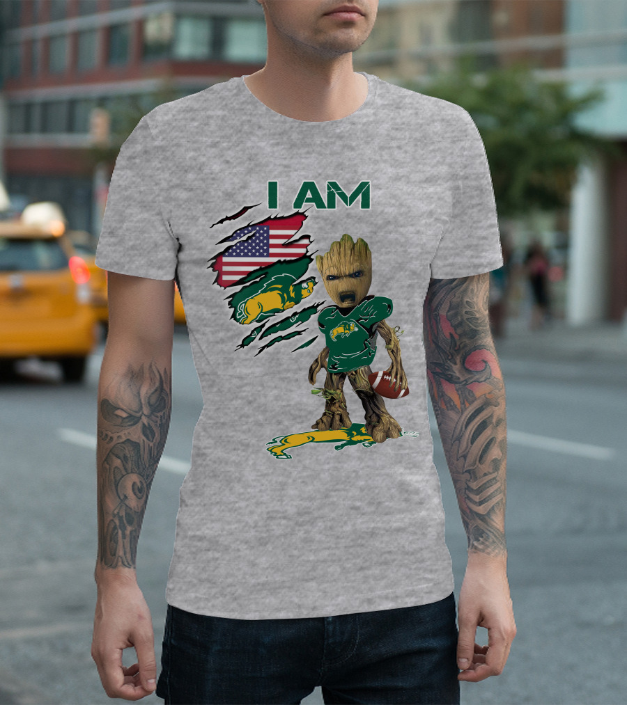 I AM American Flag Bison Football Character T-Shirt