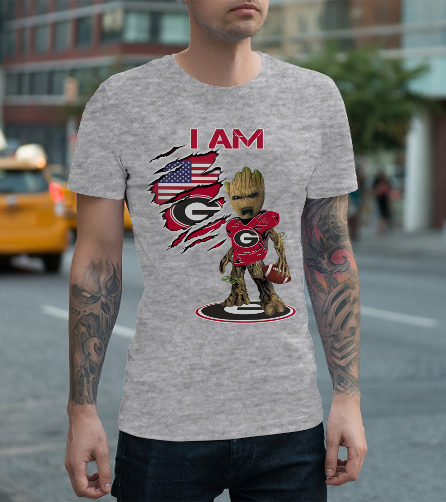 I AM Go Dawgs Football Groot American Flag T-Shirt