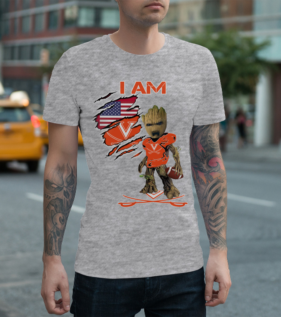 I AM Cavaliers Groot Football USA Flag V T-Shirt