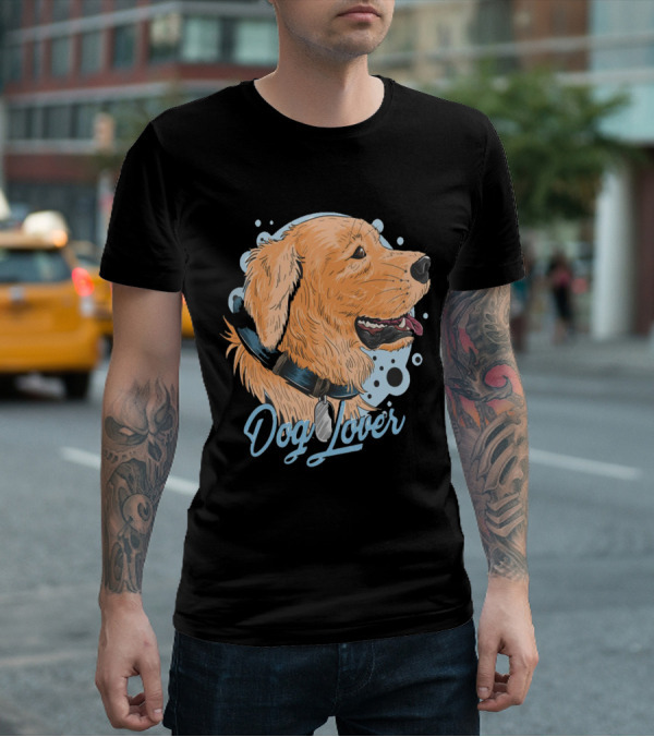 Dog Lover Happy Golden Retriever Head With Collar And Blue Bubbles T-Shirt