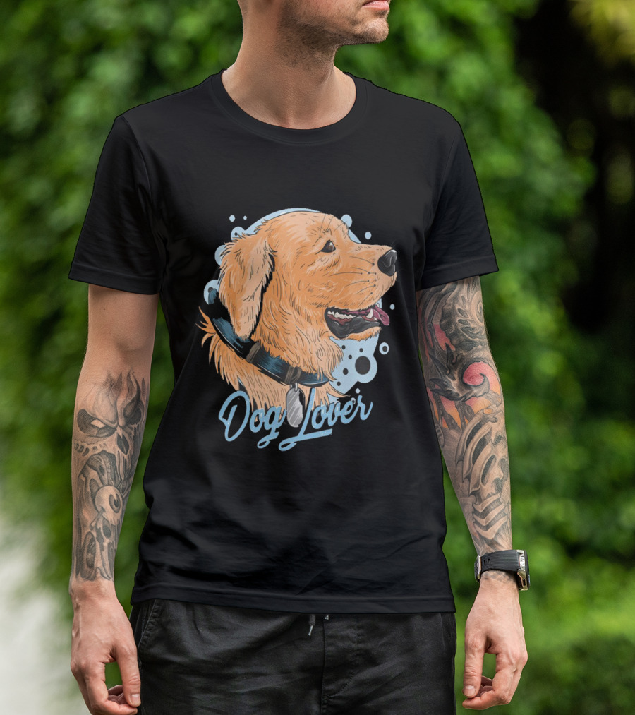 Dog Lover Happy Golden Retriever Head With Collar And Blue Bubbles T-Shirt