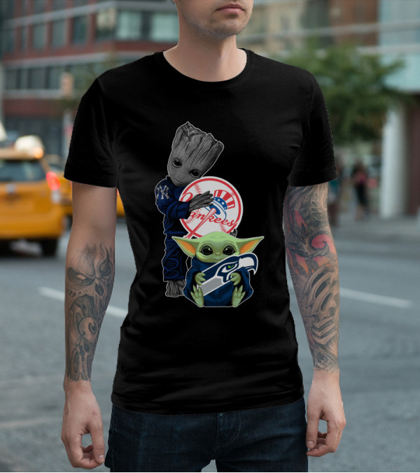 Yankees Baby Groot Seahawks Baby Yoda T-Shirt