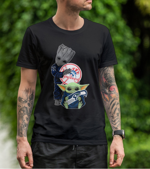 Yankees Baby Groot Seahawks Baby Yoda T-Shirt