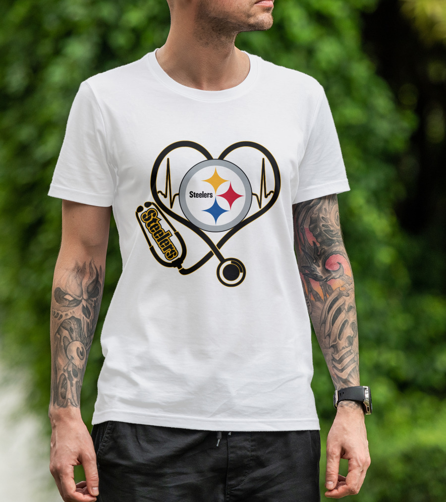 Nurse Heartbeat Pittsburgh Steelers Stethoscope T-Shirt