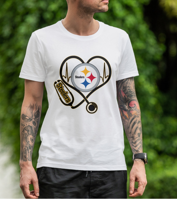 Nurse Heartbeat Pittsburgh Steelers Stethoscope T-Shirt