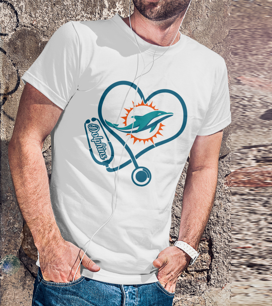 Nurse Heart Stethoscope Miami Dolphins T-Shirt