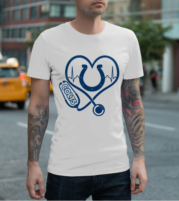 Nurse Love Colts Heartbeat Horseshoe Stethoscope T-Shirt