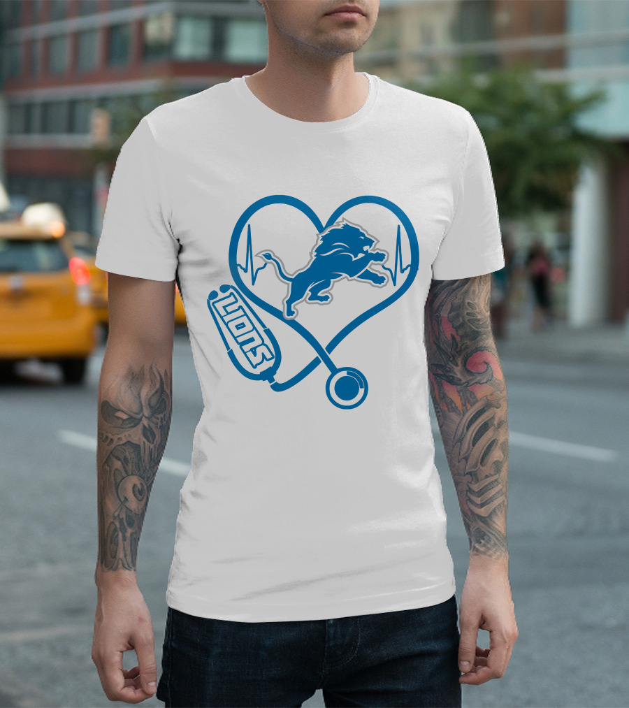 Nurse Heartbeat Love Detroit Lions T-Shirt