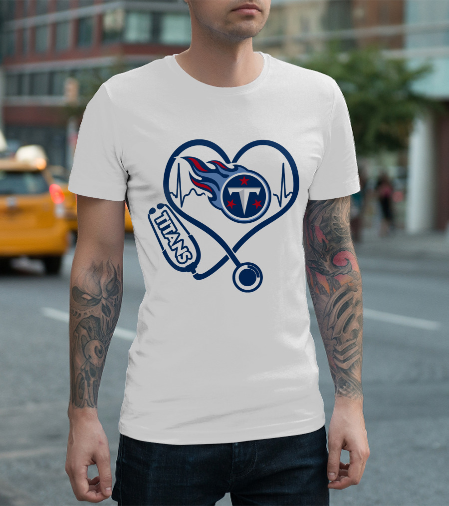 Nurse Heartbeat Tennessee Titans Stethoscope T-Shirt
