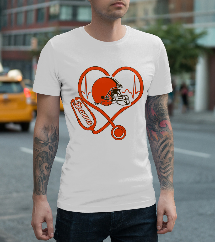 Nurse Heartbeat Browns Helmet Stethoscope T-Shirt