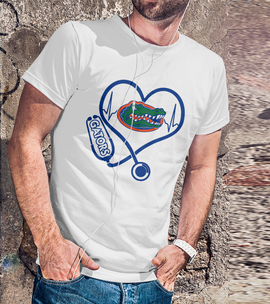 Nurse Love Gators Heartbeat Stethoscope Florida Gators T-Shirt