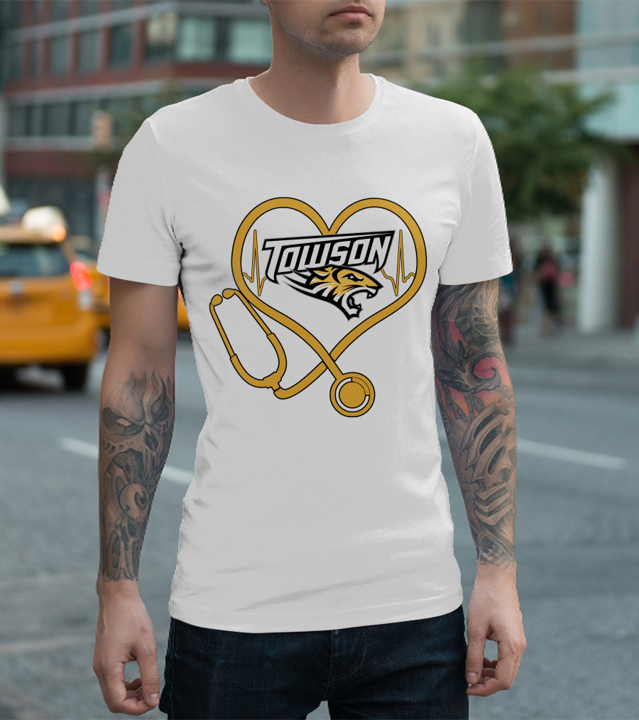 Nurse Love Towson Tigers Heart Stethoscope T-Shirt