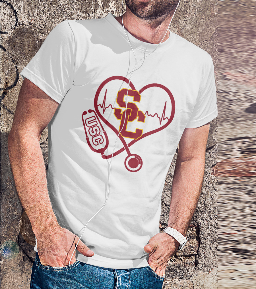 Nurse Love SC USC Trojans Heartbeat Stethoscope T-Shirt