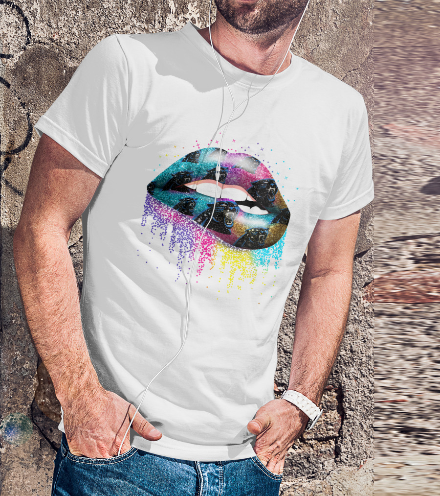 Lips Carolina Panthers Glitter Ombre Fan T-Shirt