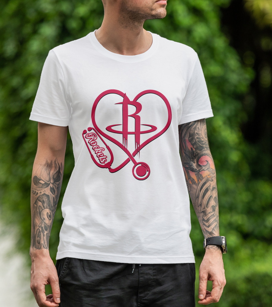 Nurse Heart Rockets Houston Basketball Logo Stethoscope T-Shirt