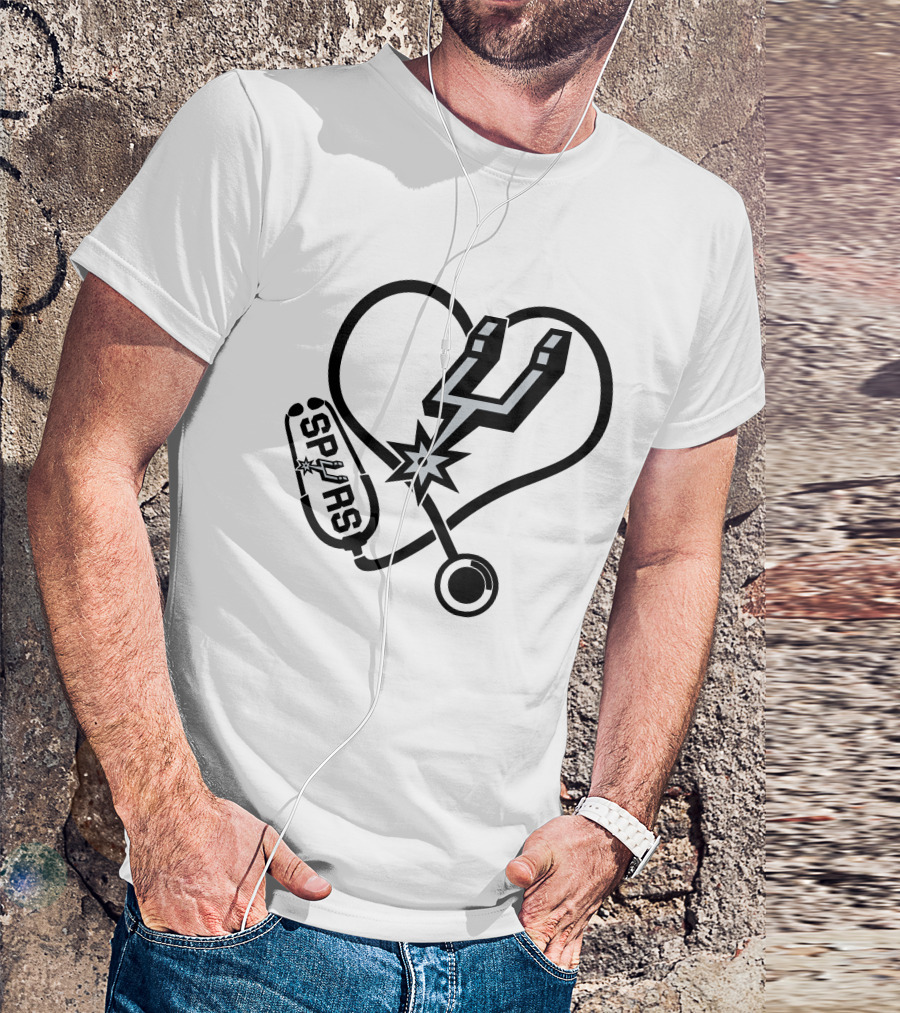 Nurse Love Heart Stethoscope San Antonio Spurs T-Shirt
