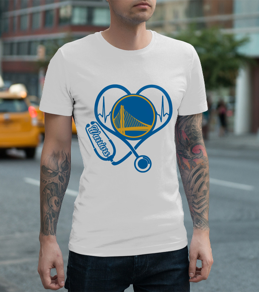 Nurse Love Warriors Heartbeat Stethoscope Golden State Bridge T-Shirt