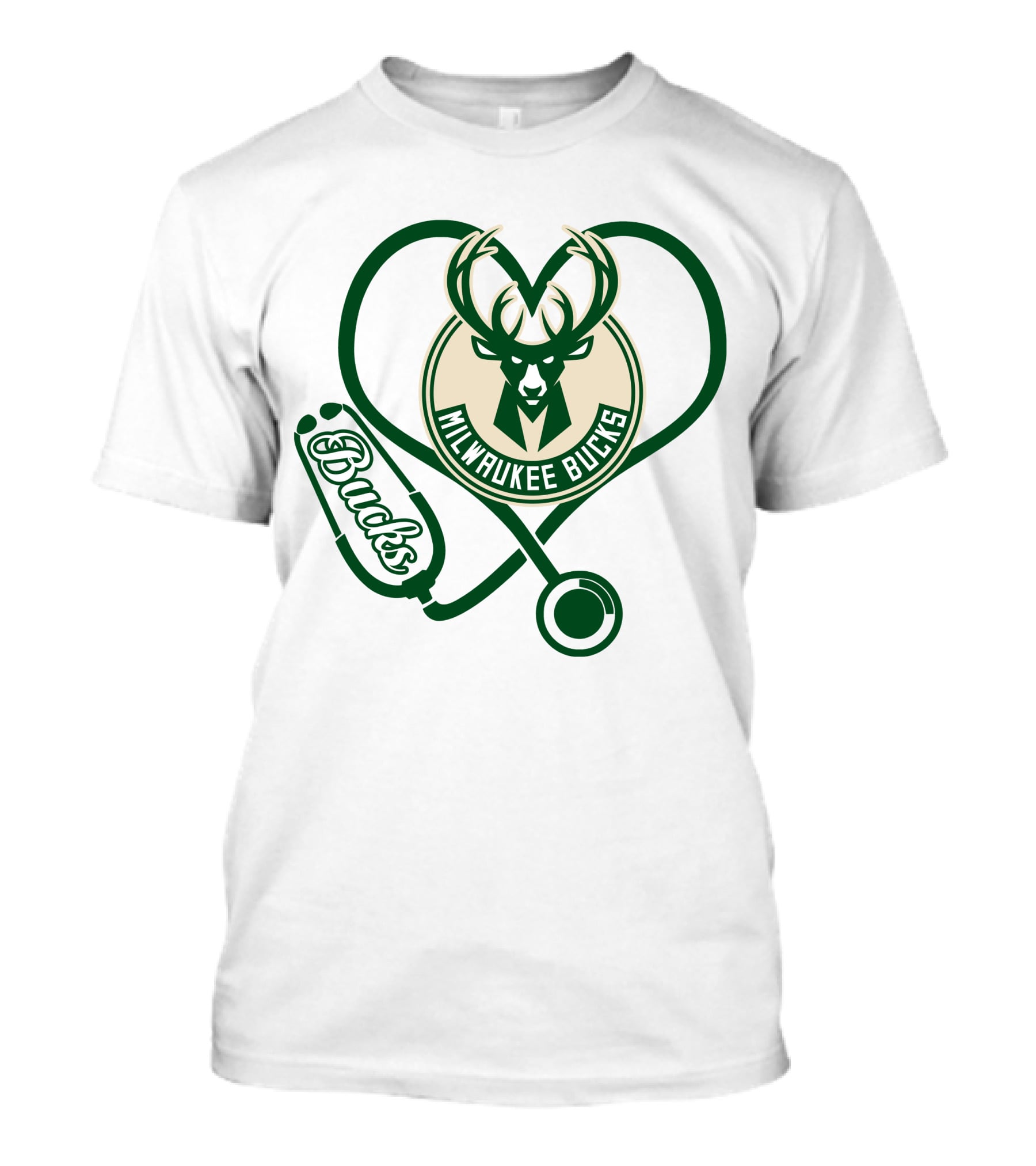 Milwaukee Bucks Nurse Love Heart Stethoscope T-Shirt
